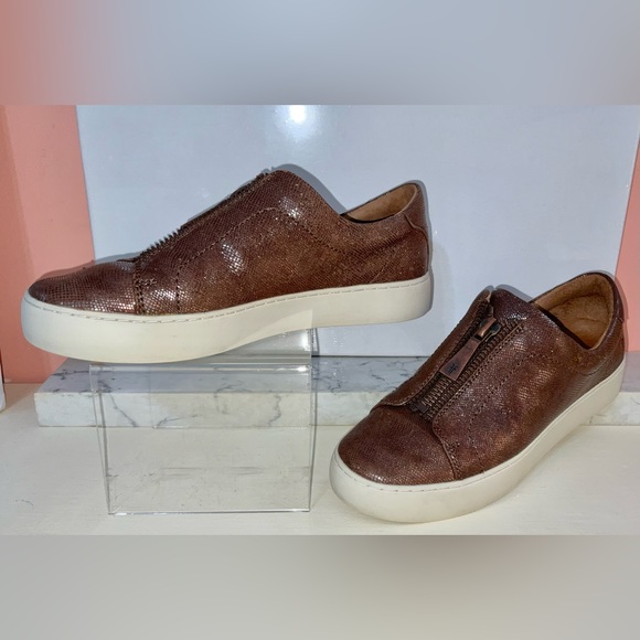 FRYE Lena Low Zip Multi Metallic Brown Leather Zip Sneakers 9M Worn 3 Times wBox - Picture 15 of 16